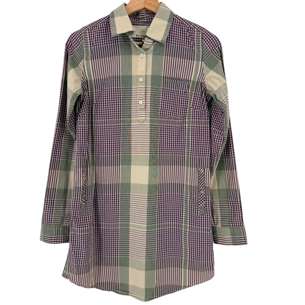 Trovata Plaid Mini Tunic Dress Womens Size XS Long Sleeve Purple Green Pockets